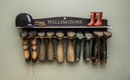 Welly Boot Rack, Wooden Holder, Wellington Storage, Shoe/Walking Boot Rack, Engraved Rack - thumbnail 1