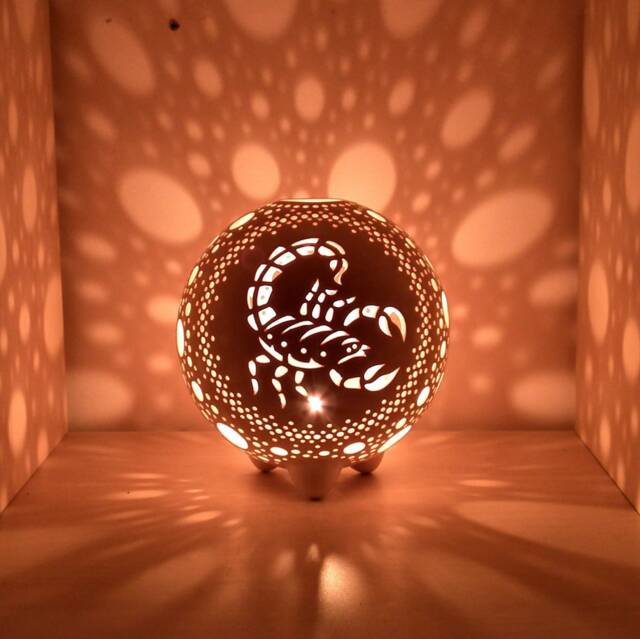 Hand Carved Scorpio Zodiac Tea Light Holder Ceramic Nightlight Lantern - image 1