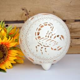 Hand Carved Scorpio Zodiac Tea Light Holder Ceramic Nightlight Lantern - thumbnail 3