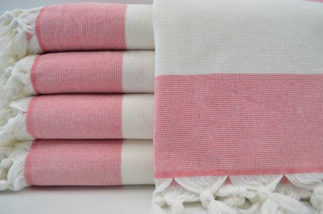 "Terry Towel, Fuchsia & White Peshtemal, Turkish Towel, Peshtemal, Ultra Soft Towel, Towel, 38""x67" - image 1