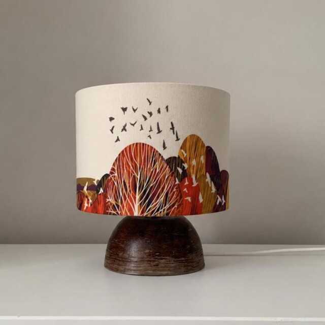Handmade Woodland Table Lamp With Startled Tree Lampshade - Rustic Nature Scottish Landscape Inspired Lighting