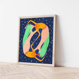 Bohemian Art, Colourful Wall Art Poster For Girls Room, Mermaids Decor, Twin Sister Gift, Under The Sea Nursery Blue Posterfor Mother - thumbnail 2