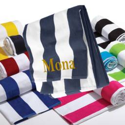 Embroidered Beach Towel, Pool Personalized Striped Cabana Towel - thumbnail 2