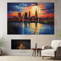 Abstract Cleveland Skyline Painting, Canvas Print, Wall Art, Poster, Framed & Ready To Hang - thumbnail 3