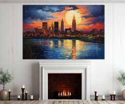 Abstract Cleveland Skyline Painting, Canvas Print, Wall Art, Poster, Framed & Ready To Hang - thumbnail 1