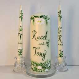 Hand Painted Wedding Candle, Bespoke, Personalized Taper Candles, Customized, Floral Bride Groom Favor - thumbnail 3