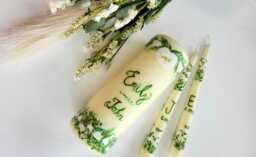 Hand Painted Wedding Candle, Bespoke, Personalized Taper Candles, Customized, Floral Bride Groom Favor - thumbnail 1