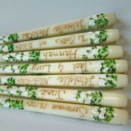 Hand Painted Wedding Candle, Bespoke, Personalized Taper Candles, Customized, Floral Bride Groom Favor - thumbnail 4