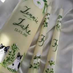 Hand Painted Wedding Candle, Bespoke, Personalized Taper Candles, Customized, Floral Bride Groom Favor - thumbnail 2
