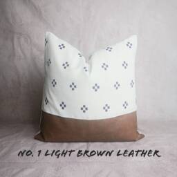 Chiang Mai Cotton Block Print Pillow Cover, Leather Accent - thumbnail 3
