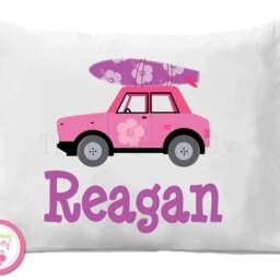 Red Surfboard Car Pillow Case, Personalized Kids Bedding - thumbnail 2
