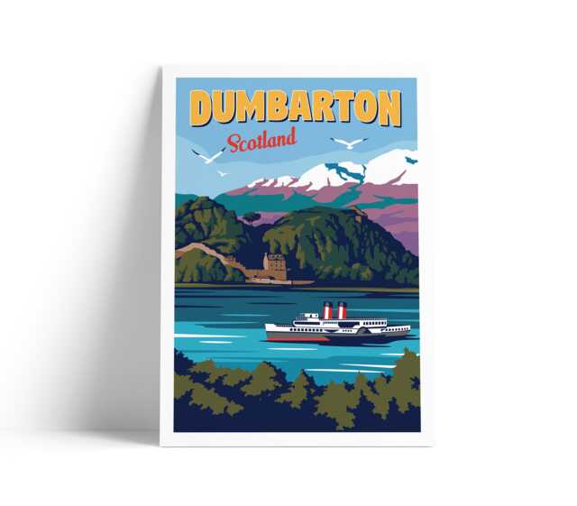 Dumbarton Rock Print - Western Scotland Waverley Paddle Steamer - image 1
