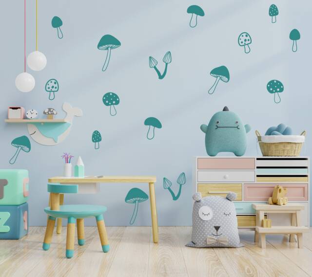 Minimalist, Mushrooms, For Children's Bedroom Decor, Vinyl Wall Art, Decal, Sticker, Removable, Decoration, Botanical, Plant, Leaf - image 1