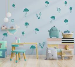Minimalist, Mushrooms, For Children's Bedroom Decor, Vinyl Wall Art, Decal, Sticker, Removable, Decoration, Botanical, Plant, Leaf - thumbnail 1