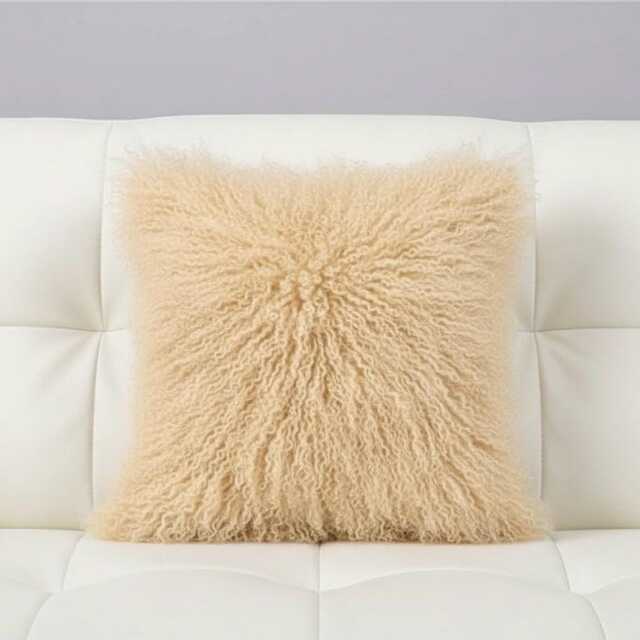 Light Beige Mongolian Sheepskin Fur Cushion Made To Order Custom Sizes Double/Single Sided - image 1