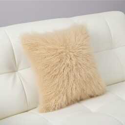 Light Beige Mongolian Sheepskin Fur Cushion Made To Order Custom Sizes Double/Single Sided - thumbnail 4