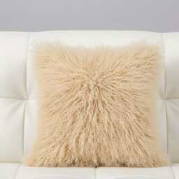 Light Beige Mongolian Sheepskin Fur Cushion Made To Order Custom Sizes Double/Single Sided - thumbnail 3