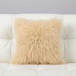 Light Beige Mongolian Sheepskin Fur Cushion Made To Order Custom Sizes Double/Single Sided - thumbnail 1