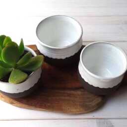 Ceramic Planter, Succulent White Black Plant Pot, Pottery Tea Cup, Coffee Mug, Herbal Mug - thumbnail 4