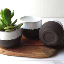 Ceramic Planter, Succulent White Black Plant Pot, Pottery Tea Cup, Coffee Mug, Herbal Mug - thumbnail 3