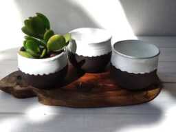 Ceramic Planter, Succulent White Black Plant Pot, Pottery Tea Cup, Coffee Mug, Herbal Mug - thumbnail 1