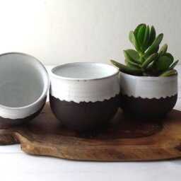 Ceramic Planter, Succulent White Black Plant Pot, Pottery Tea Cup, Coffee Mug, Herbal Mug - thumbnail 2