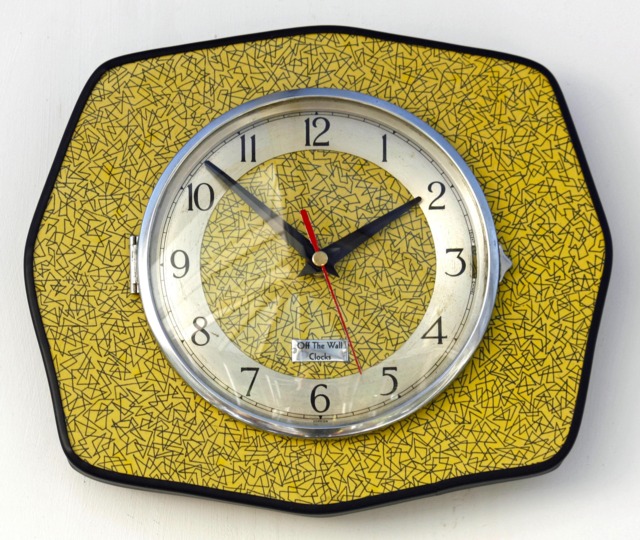Retro Yellow Wall Clock - 26cm New Handmade Formica Style Mid Century Vintage French Gift Off The Clocks - image 1