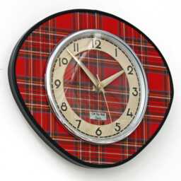 Tartan Wall Clock - New 25cm Handmade Mid Century Style Retro Vintage French Gift Off The Clocks - thumbnail 2