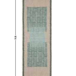Hand Block Printed Cotton Runner Rug, Green Boho Hallway Decor - thumbnail 3