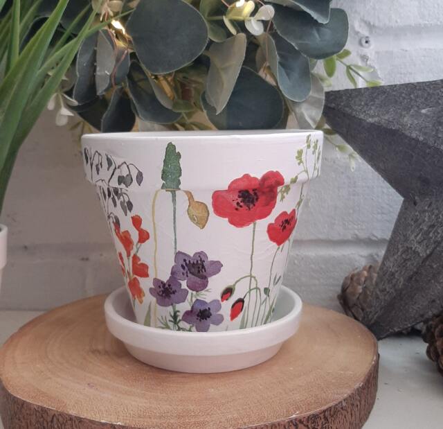 Lovely Poppy & Wildflower Decoupaged Terracotta Plant Pot. Available in Two Sizes - image 1