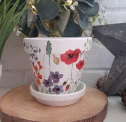 Lovely Poppy & Wildflower Decoupaged Terracotta Plant Pot. Available in Two Sizes - thumbnail 1