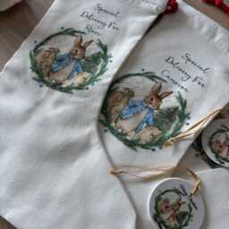 Personalised Bunny Stocking, Custom Holiday Keepsake, Special Delivery Gift Bag, Linen Christmas Sack - thumbnail 4