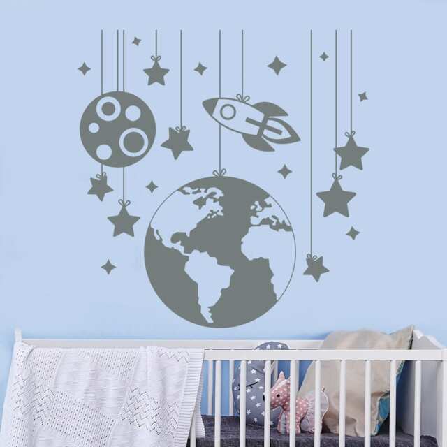 Planet Wall Decals. Rocket Decal. Nursery Room Decor. Space Ship Kids Boys Bedroom Crib Decal J408 - image 1