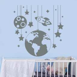 Planet Wall Decals. Rocket Decal. Nursery Room Decor. Space Ship Kids Boys Bedroom Crib Decal J408 - thumbnail 1