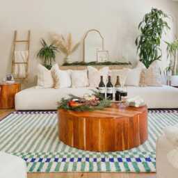 Mint Green & White Striped Moroccan Rug - Large 9x12 Area Handmade Berber Shag With Colorful Geometric Borders - thumbnail 3
