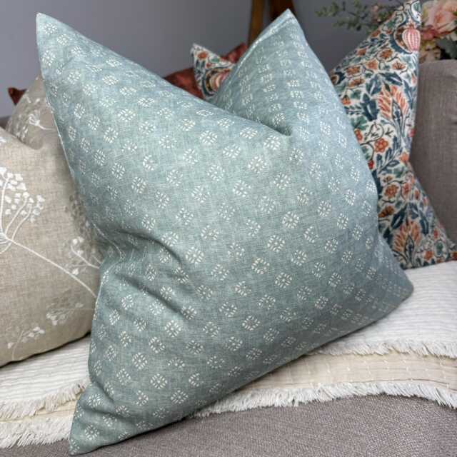 Duck Egg Cushion Cover, Cotton Linen Blend Pillow Cover - Double Sided Natural Home Decor John Lewis Trace Wood Block Fabric - image 1