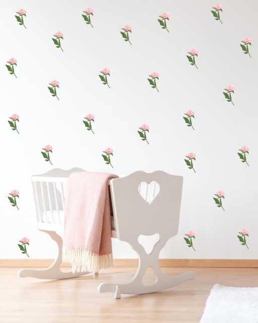 Roses Peony Floral Wall Decals ~ Pink Flowers Rose Blush White Self Adhesive Stickers - image 1