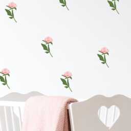 Roses Peony Floral Wall Decals ~ Pink Flowers Rose Blush White Self Adhesive Stickers - thumbnail 2