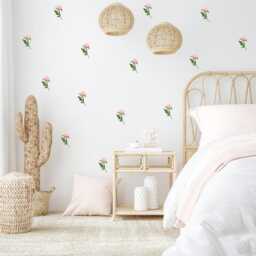 Roses Peony Floral Wall Decals ~ Pink Flowers Rose Blush White Self Adhesive Stickers - thumbnail 3