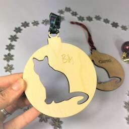 Personalised Cat Christmas Bauble. Pet Decoration. Festive Sitting Kitten Bauble - thumbnail 2