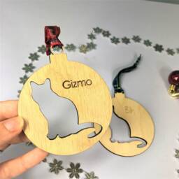 Personalised Cat Christmas Bauble. Pet Decoration. Festive Sitting Kitten Bauble