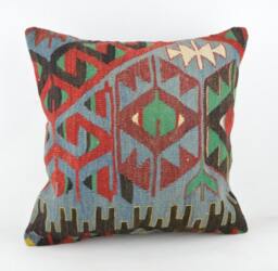 "Kilim Pillow, Wool Kilim Pillow From Anatolia 60x60 cm, 24""x24" - thumbnail 1