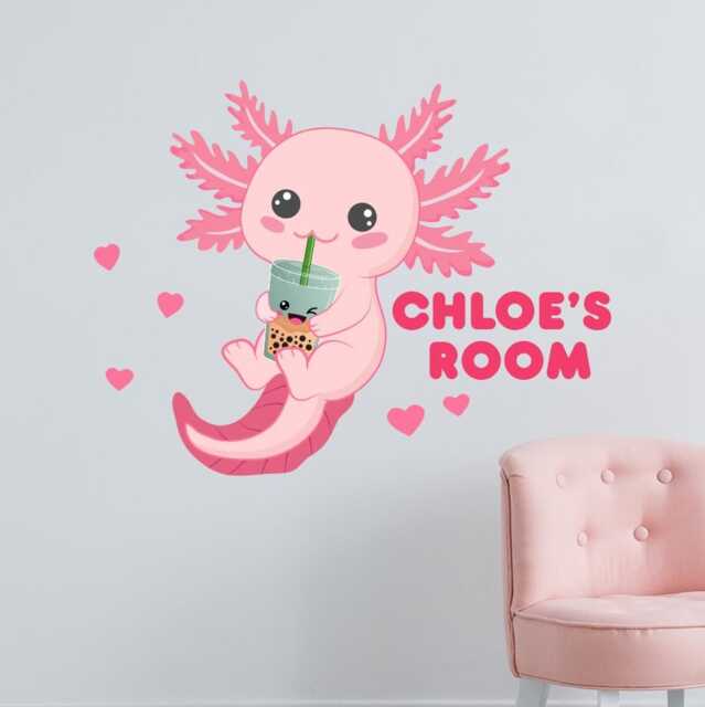 Axolotl Wall Sticker - Holding Boba Personalised Art - image 1