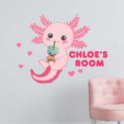 Axolotl Wall Sticker - Holding Boba Personalised Art - thumbnail 1