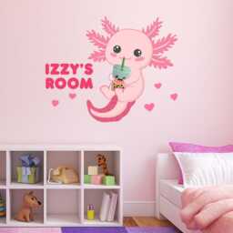 Axolotl Wall Sticker - Holding Boba Personalised Art - thumbnail 2