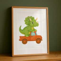 Dino Vehicle Print Set Of 3 - Dinosaur Driving Trucks Wall Art Fun Nursery Or Boys Bedroom Decor A3 A4 Gift For Kids Toddler Room - thumbnail 3