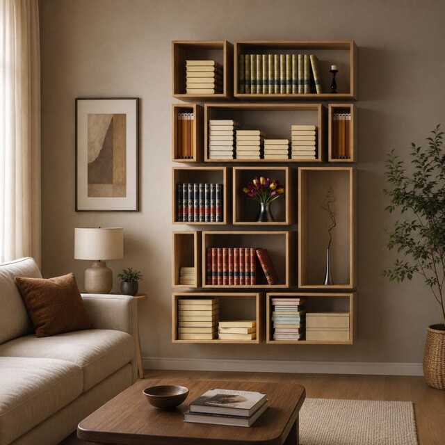 Wall Hanging Bookshelf With Floating Shelves For Living Room - image 1