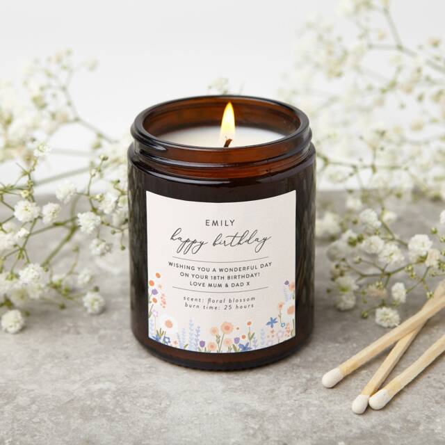 Personalised Floral Birthday Candle Apothecary Jar Gift - image 1