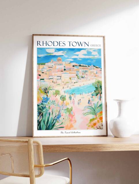 Rhodes Town Greece Art Print Colorful Travel Poster - image 1