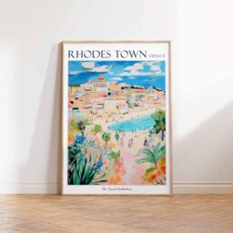Rhodes Town Greece Art Print Colorful Travel Poster - thumbnail 2